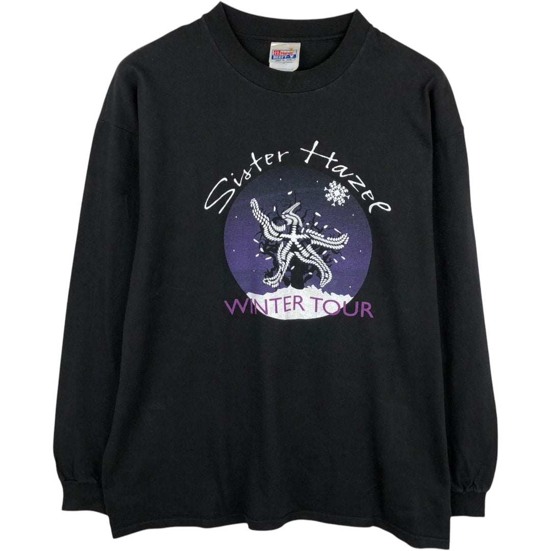 Hanes BEEFY-T SISTER HAZEL Long-Sleeve Band T-Shirt (USA Made, Men's XL equivalent) cotton black type Vintage Second Hand