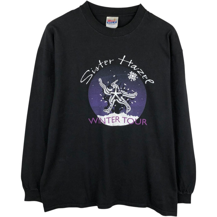 Hanes BEEFY-T SISTER HAZEL Long-Sleeve Band T-Shirt (USA Made, Men's XL equivalent) cotton black type Vintage Second Hand