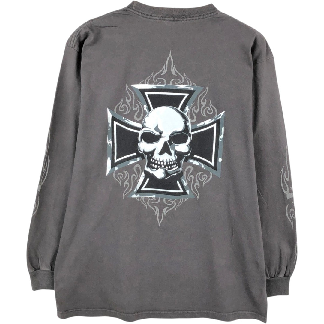 CYGNUS Skull Pattern Long-Sleeve T-Shirt (Men's Size L) cotton Charcoal Vintage Second Hand