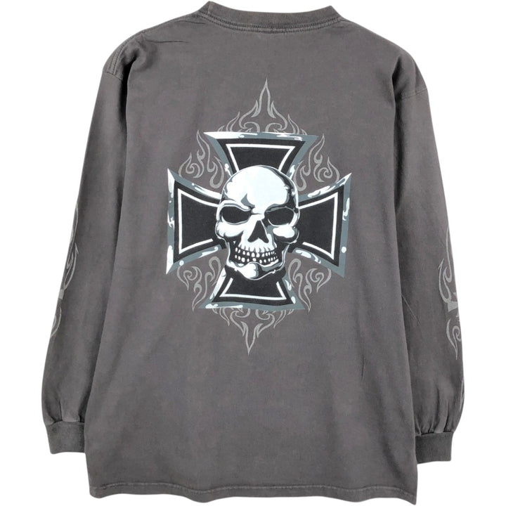 CYGNUS Skull Pattern Long-Sleeve T-Shirt (Men's Size L) cotton Charcoal Vintage Second Hand