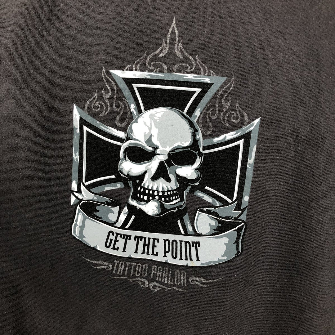 CYGNUS Skull Pattern Long-Sleeve T-Shirt (Men's Size L) cotton Charcoal Vintage Second Hand