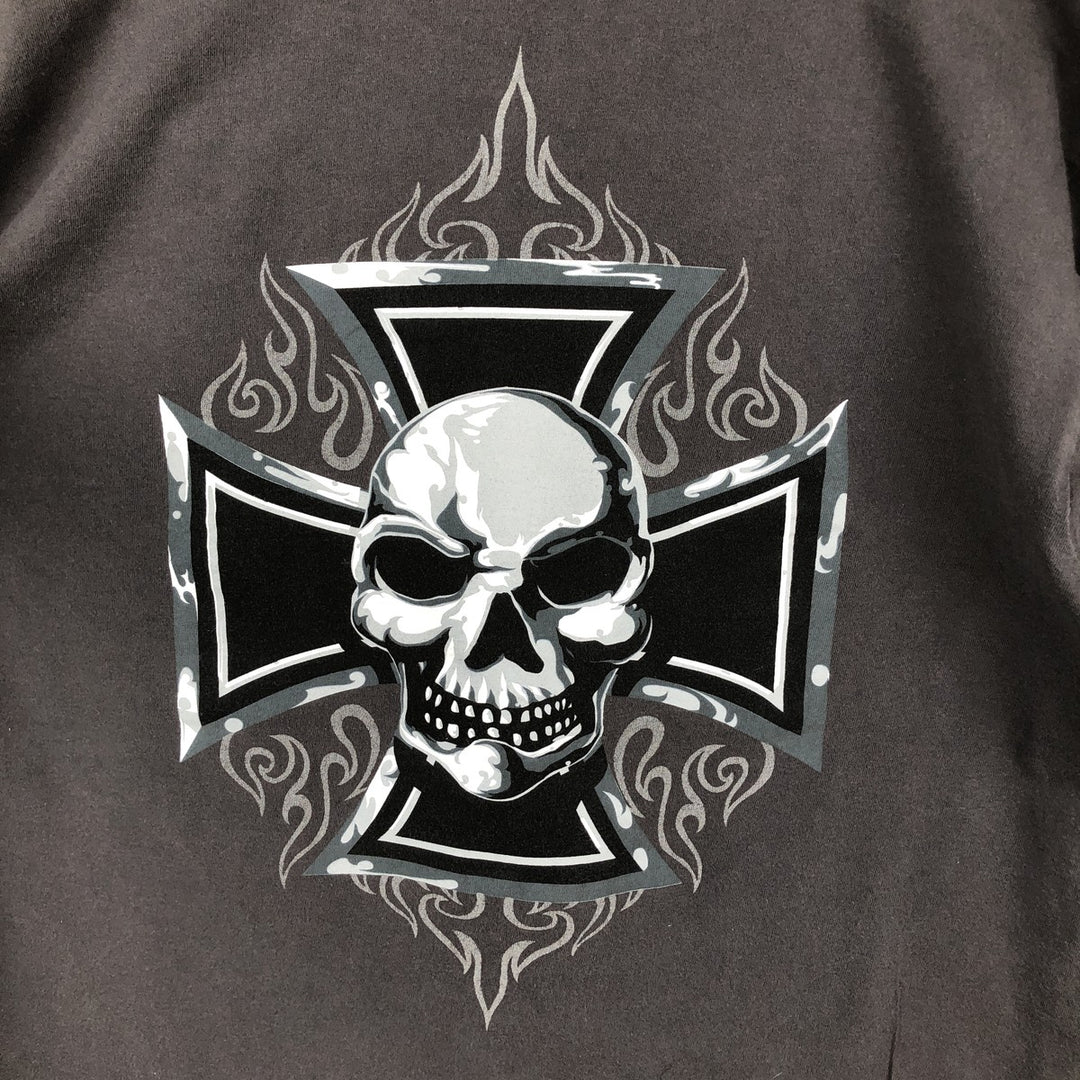 CYGNUS Skull Pattern Long-Sleeve T-Shirt (Men's Size L) cotton Charcoal Vintage Second Hand