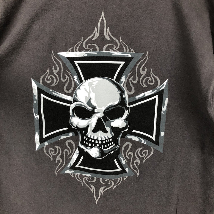 CYGNUS Skull Pattern Long-Sleeve T-Shirt (Men's Size L) cotton Charcoal Vintage Second Hand