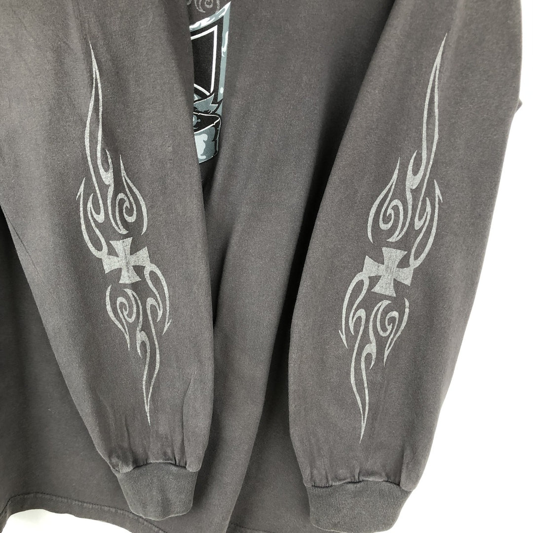 CYGNUS Skull Pattern Long-Sleeve T-Shirt (Men's Size L) cotton Charcoal Vintage Second Hand