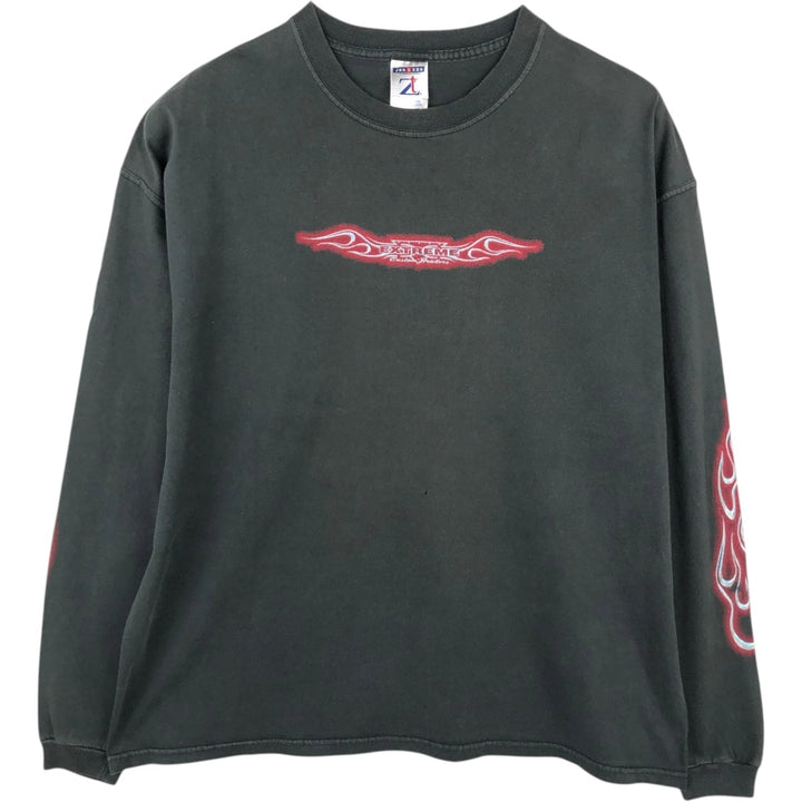 Jerzees Fire Pattern Long-Sleeve T-Shirt (Men's XL equivalent) cotton black type Vintage Second Hand