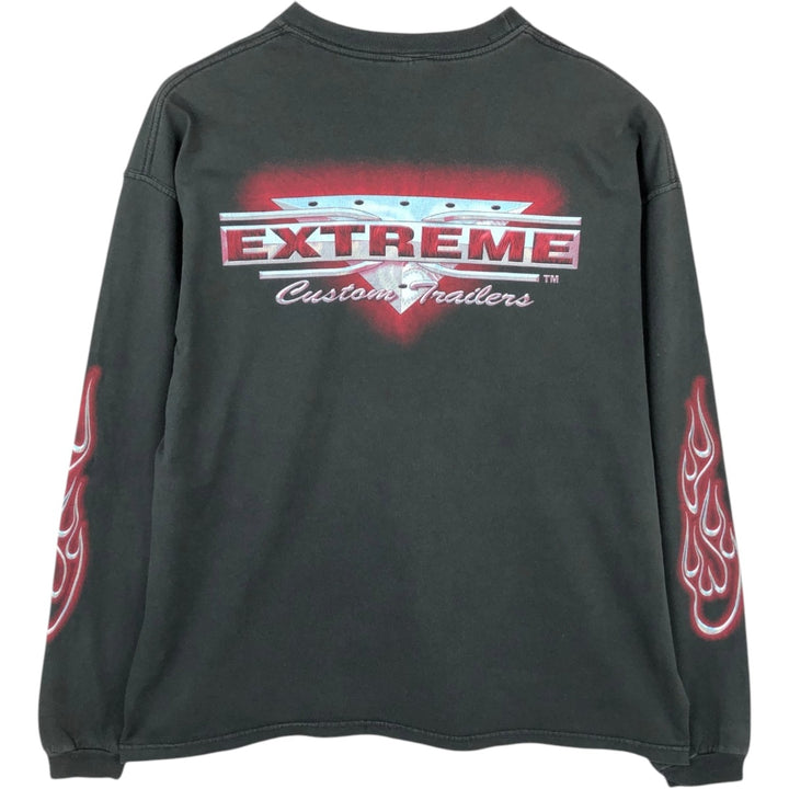 Jerzees Fire Pattern Long-Sleeve T-Shirt (Men's XL equivalent) cotton black type Vintage Second Hand