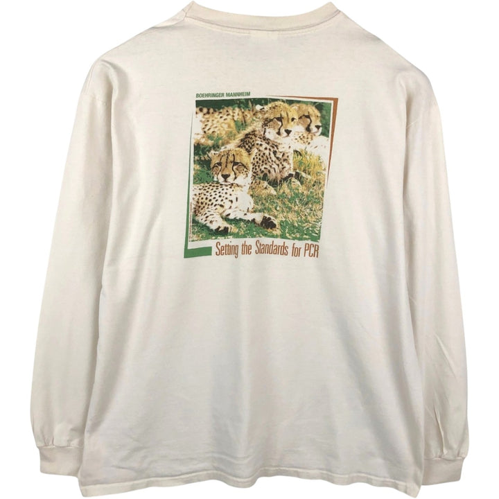 90'S Hanes BEEFY-T Leopard Pattern Long-Sleeve T-Shirt, Made in USA, Men's XL (approx.) Vintage cotton white type Vintage Second Hand