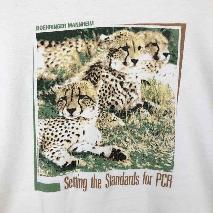 90'S Hanes BEEFY-T Leopard Pattern Long-Sleeve T-Shirt, Made in USA, Men's XL (approx.) Vintage cotton white type Vintage Second Hand