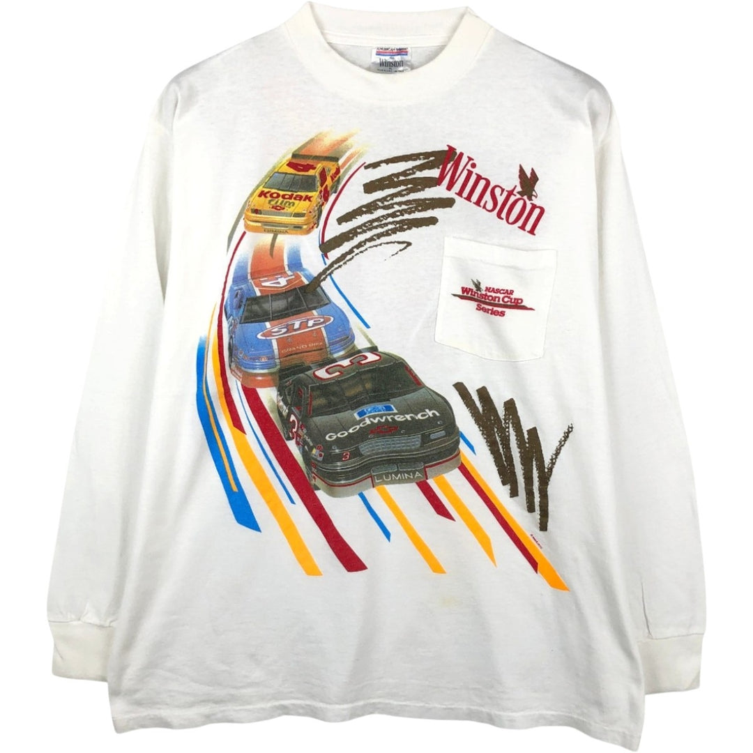90'S Winston Long-Sleeve T-Shirt, Made in USA, Men's XL (approx.), Vintage cotton white type Vintage Second Hand