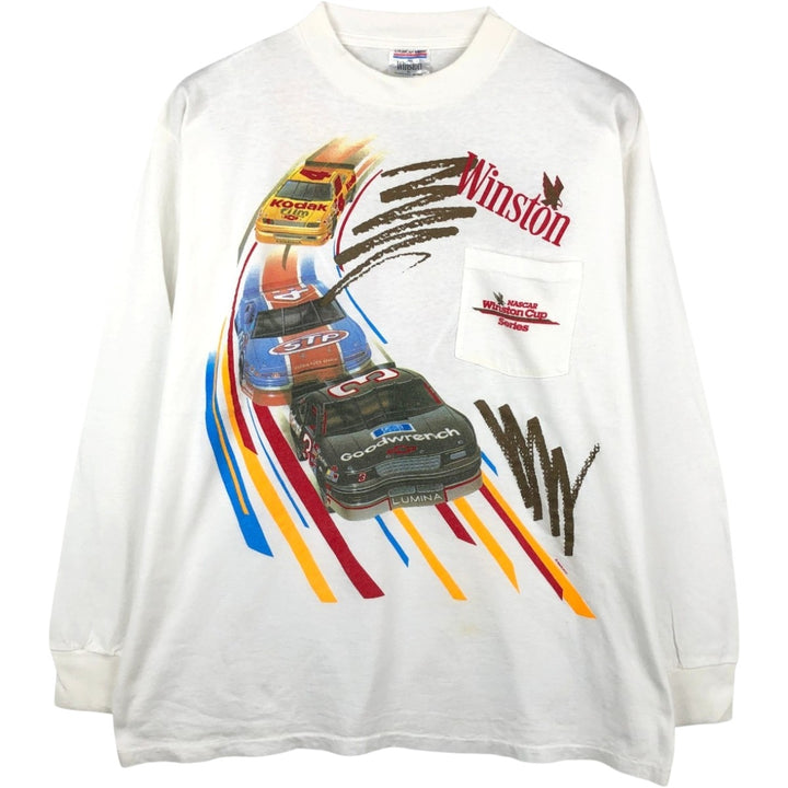 90'S Winston Long-Sleeve T-Shirt, Made in USA, Men's XL (approx.), Vintage cotton white type Vintage Second Hand