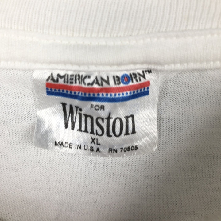 90'S Winston Long-Sleeve T-Shirt, Made in USA, Men's XL (approx.), Vintage cotton white type Vintage Second Hand