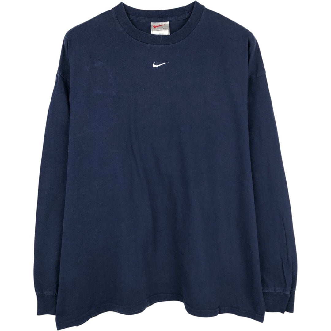 90'S Nike Center Logo Long-Sleeve T-Shirt, Made in USA, Men's XL (approx.), Vintage cotton navy blue type Vintage Second Hand