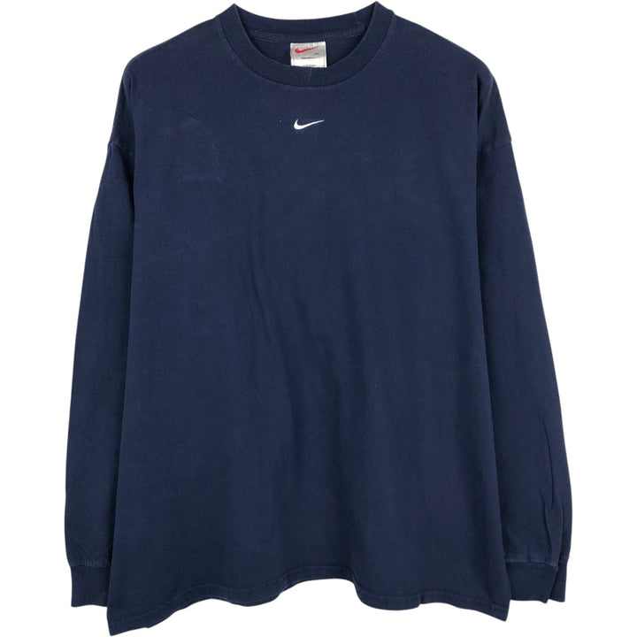 90'S Nike Center Logo Long-Sleeve T-Shirt, Made in USA, Men's XL (approx.), Vintage cotton navy blue type Vintage Second Hand