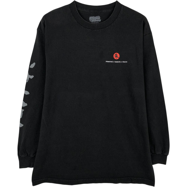 PRIMITIVE NARUTO SHIPPUDEN Uchiha Itachi Anime Character Print Long-Sleeve T-Shirt (Men's Size L) cotton black type Vintage Second Hand