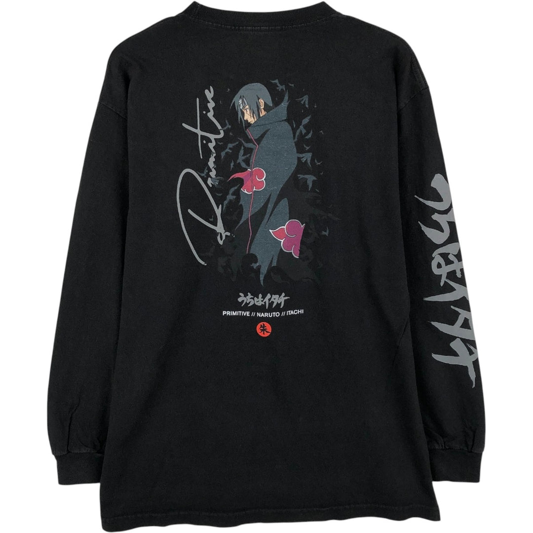 PRIMITIVE NARUTO SHIPPUDEN Uchiha Itachi Anime Character Print Long-Sleeve T-Shirt (Men's Size L) cotton black type Vintage Second Hand