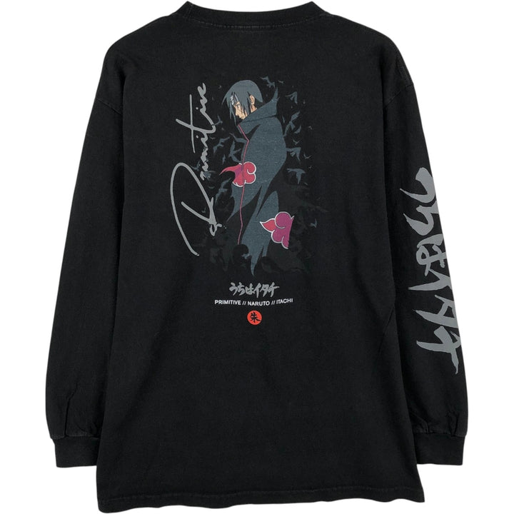 PRIMITIVE NARUTO SHIPPUDEN Uchiha Itachi Anime Character Print Long-Sleeve T-Shirt (Men's Size L) cotton black type Vintage Second Hand