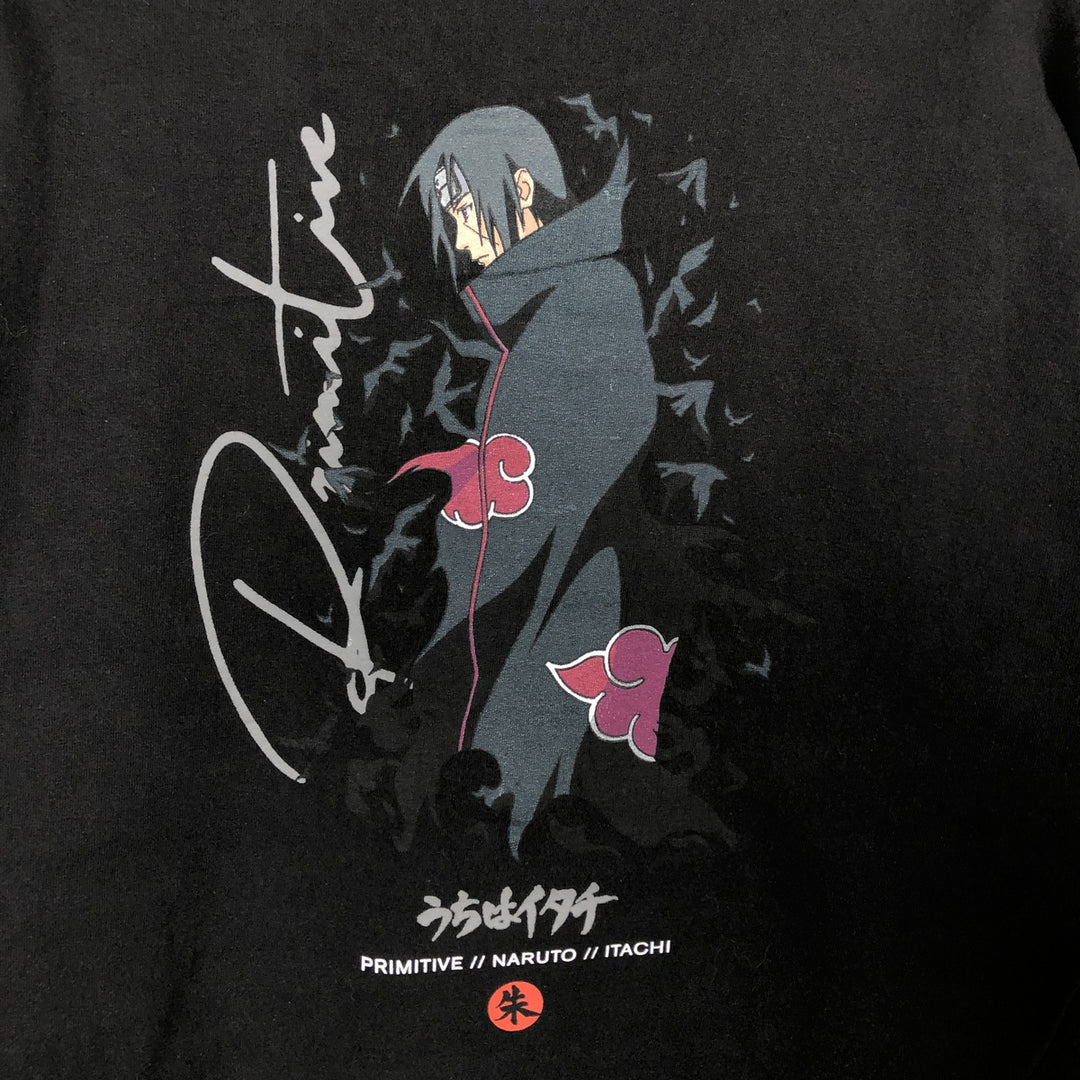 PRIMITIVE NARUTO SHIPPUDEN Uchiha Itachi Anime Character Print Long-Sleeve T-Shirt (Men's Size L) cotton black type Vintage Second Hand