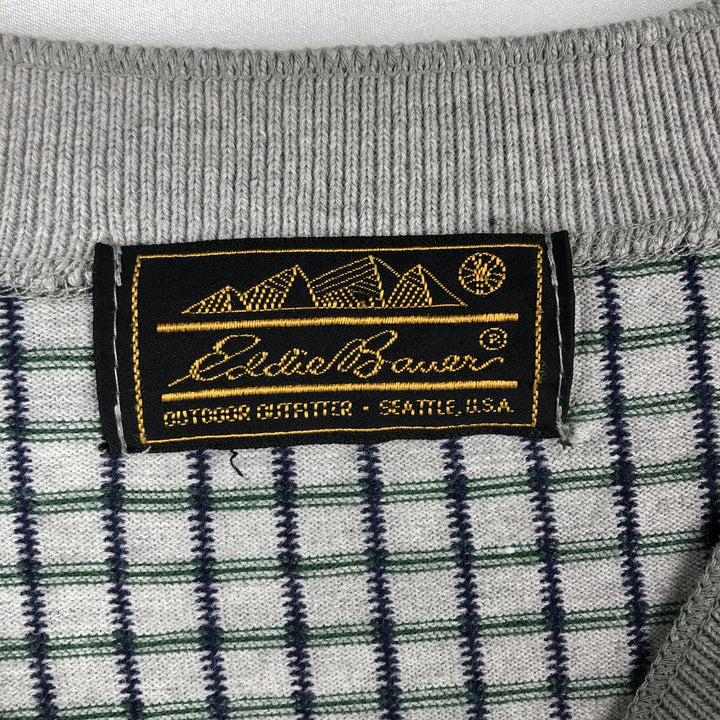 80s-90'S Eddie Bauer Check Pattern Henley Neck Long-Sleeve T-Shirt (Men's XL equivalent) Vintage unclear gray type Vintage Second Hand