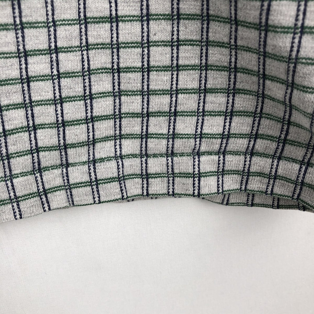 80s-90'S Eddie Bauer Check Pattern Henley Neck Long-Sleeve T-Shirt (Men's XL equivalent) Vintage unclear gray type Vintage Second Hand