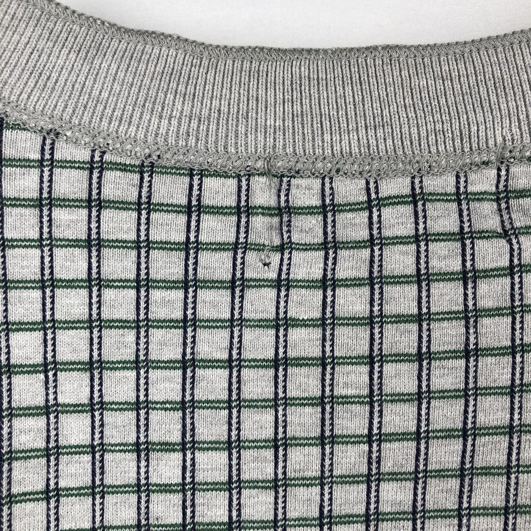 80s-90'S Eddie Bauer Check Pattern Henley Neck Long-Sleeve T-Shirt (Men's XL equivalent) Vintage unclear gray type Vintage Second Hand