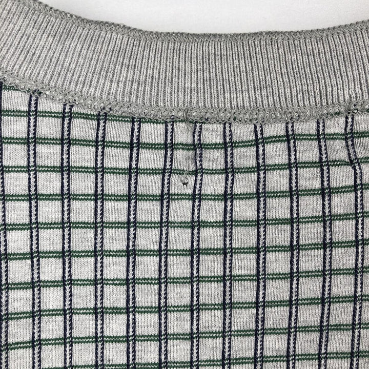 80s-90'S Eddie Bauer Check Pattern Henley Neck Long-Sleeve T-Shirt (Men's XL equivalent) Vintage unclear gray type Vintage Second Hand