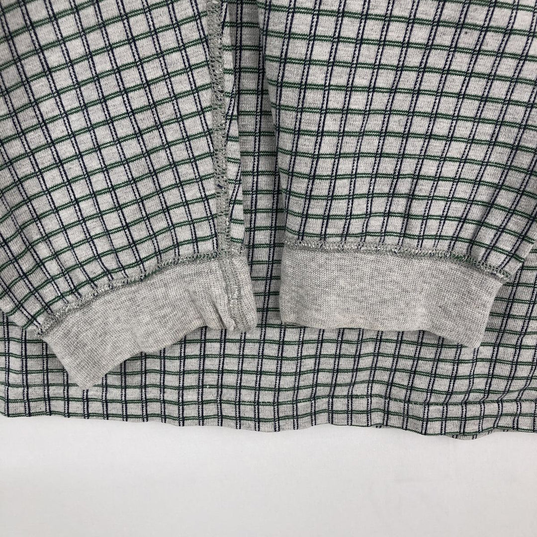 80s-90'S Eddie Bauer Check Pattern Henley Neck Long-Sleeve T-Shirt (Men's XL equivalent) Vintage unclear gray type Vintage Second Hand
