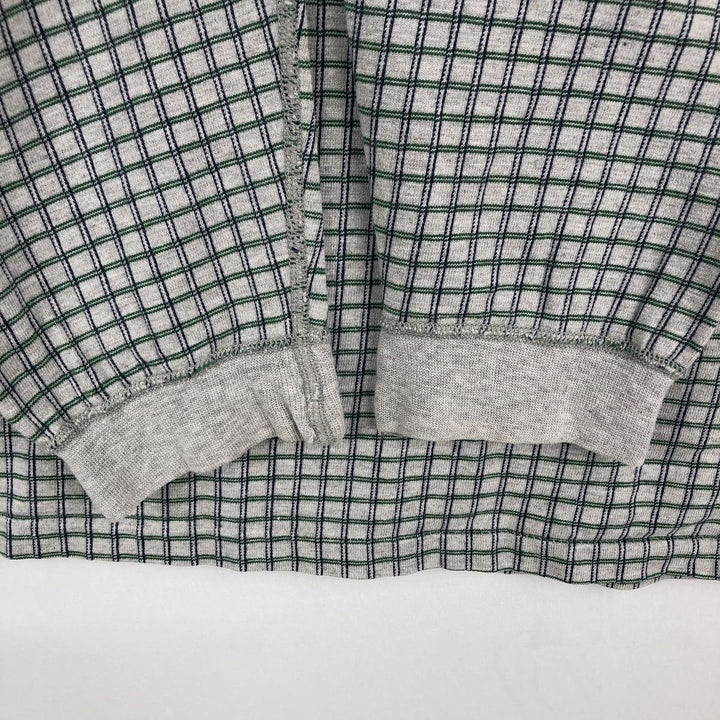 80s-90'S Eddie Bauer Check Pattern Henley Neck Long-Sleeve T-Shirt (Men's XL equivalent) Vintage unclear gray type Vintage Second Hand