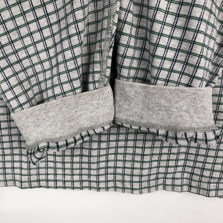 80s-90'S Eddie Bauer Check Pattern Henley Neck Long-Sleeve T-Shirt (Men's XL equivalent) Vintage unclear gray type Vintage Second Hand