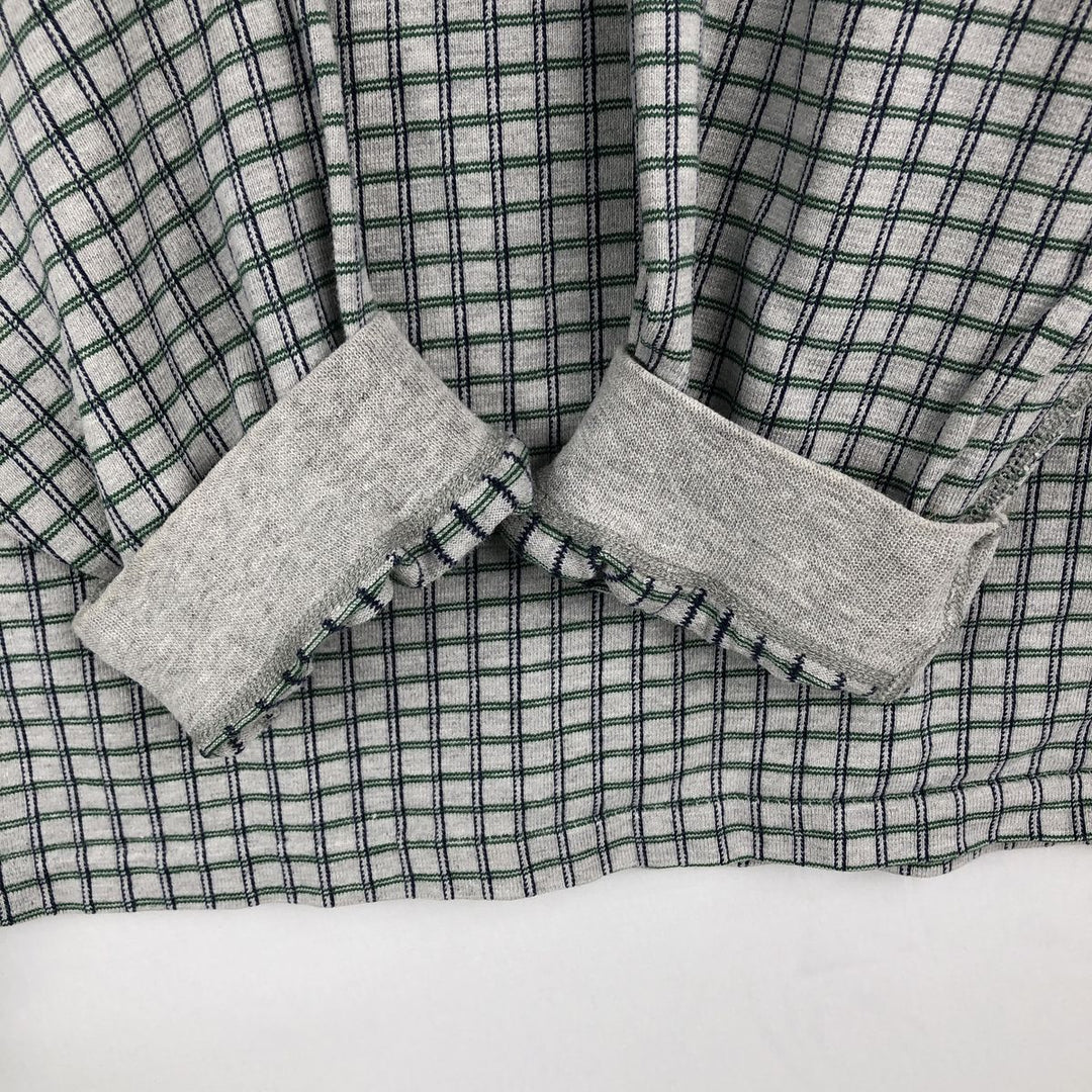 80s-90'S Eddie Bauer Check Pattern Henley Neck Long-Sleeve T-Shirt (Men's XL equivalent) Vintage unclear gray type Vintage Second Hand