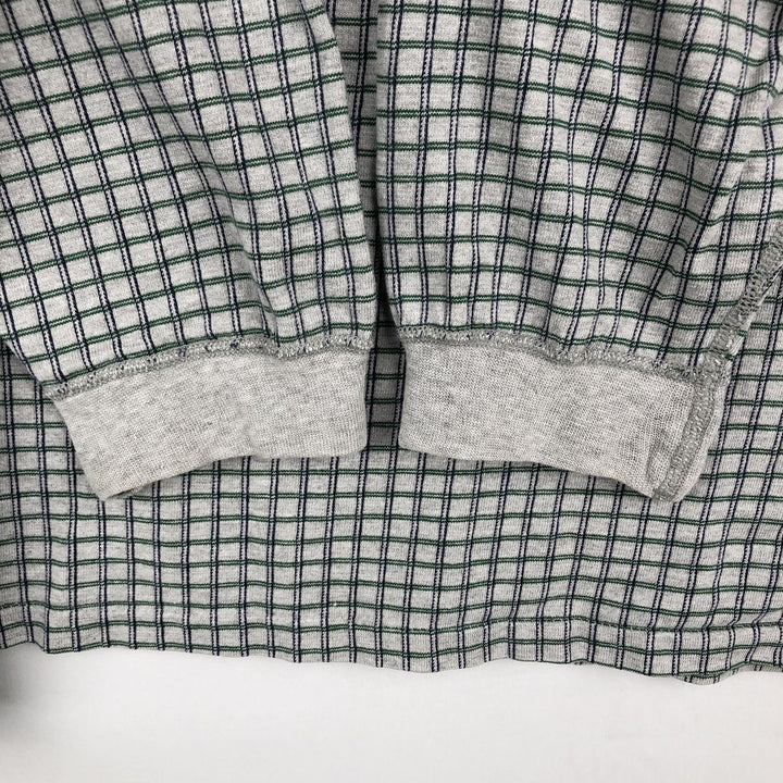 80s-90'S Eddie Bauer Check Pattern Henley Neck Long-Sleeve T-Shirt (Men's XL equivalent) Vintage unclear gray type Vintage Second Hand