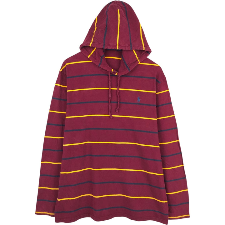 Ralph Lauren POLO RALPH LAUREN striped pattern hooded long-sleeved T-shirt, men's size XL cotton burgundy type Vintage Second Hand