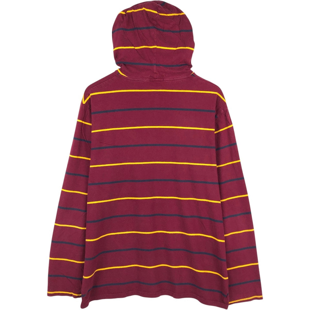 Ralph Lauren POLO RALPH LAUREN striped pattern hooded long-sleeved T-shirt, men's size XL cotton burgundy type Vintage Second Hand