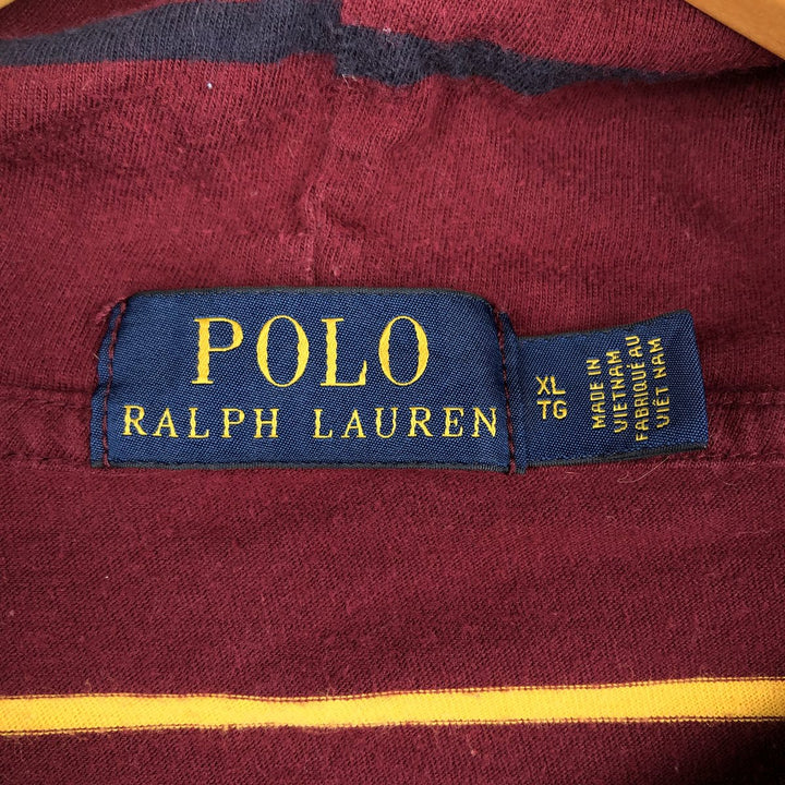 Ralph Lauren POLO RALPH LAUREN striped pattern hooded long-sleeved T-shirt, men's size XL cotton burgundy type Vintage Second Hand