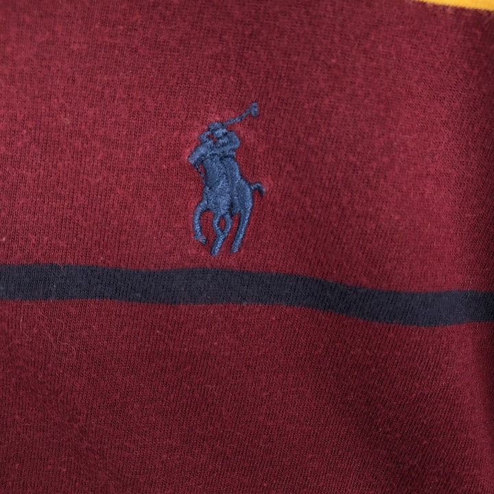 Ralph Lauren POLO RALPH LAUREN striped pattern hooded long-sleeved T-shirt, men's size XL cotton burgundy type Vintage Second Hand