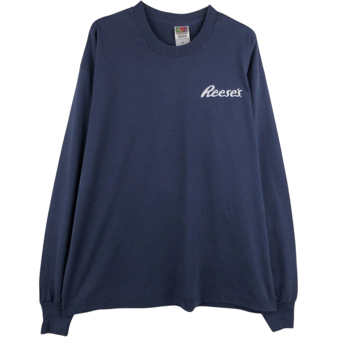 90'S Fruit of the Loom Best Long Sleeve T-Shirt, Made in USA, Men's XL, Vintage cotton navy blue type Vintage Second Hand
