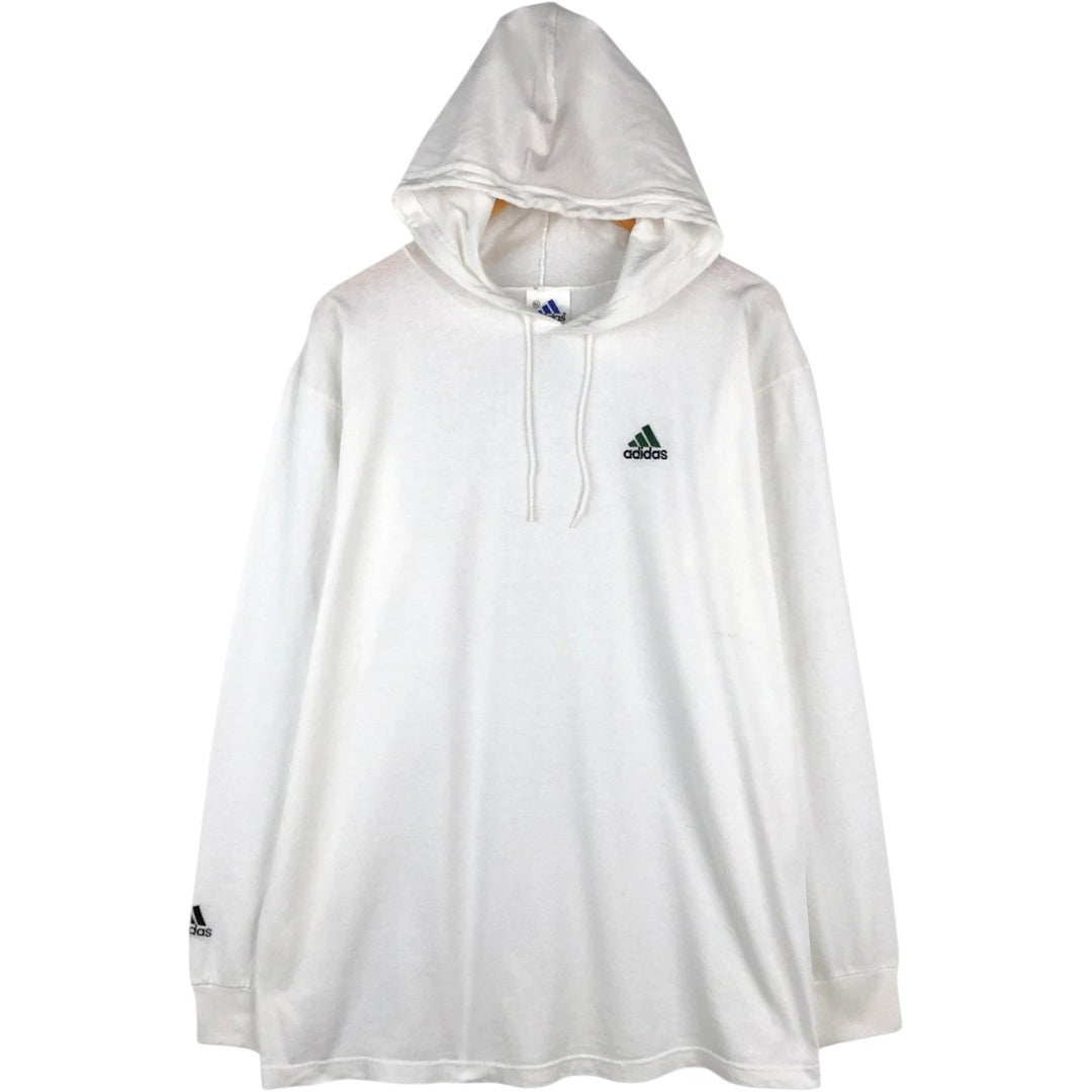 90s-00'S Adidas hooded long-sleeved t-shirt, made in USA, men's size XL equivalent, vintage. cotton white type Vintage Second Hand