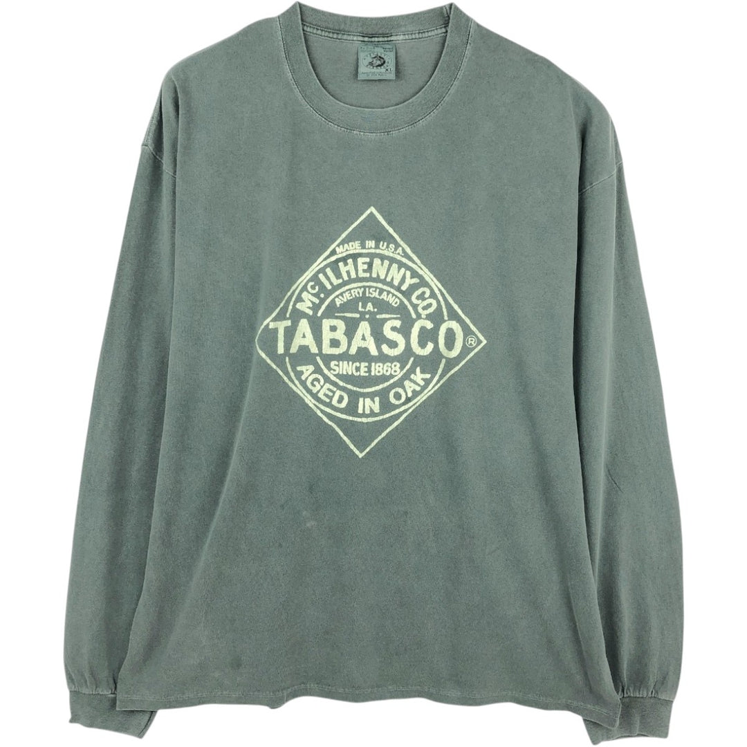 90'S Authentic Pigment Tabasco Long-Sleeve T-Shirt, Men's Size XL (Equivalent), Vintage cotton Khaki type Vintage Second Hand