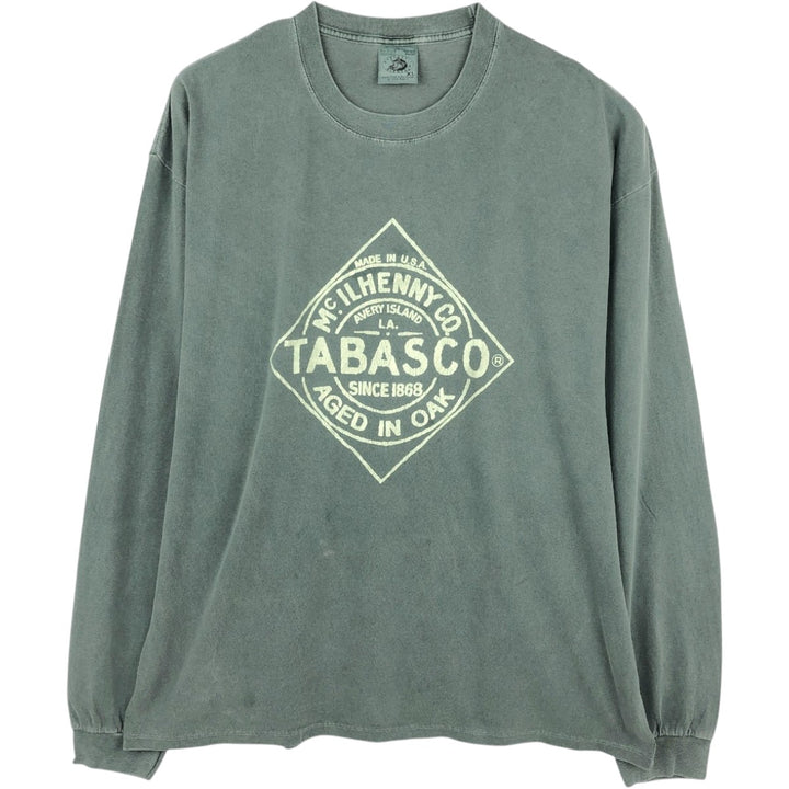 90'S Authentic Pigment Tabasco Long-Sleeve T-Shirt, Men's Size XL (Equivalent), Vintage cotton Khaki type Vintage Second Hand