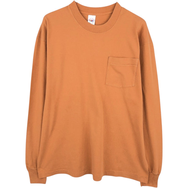 1980'S Fruit of the Loom Long-Sleeve T-Shirt, Made in USA, Men's Size XL (Equivalent), Vintage cotton orange type Vintage Second Hand