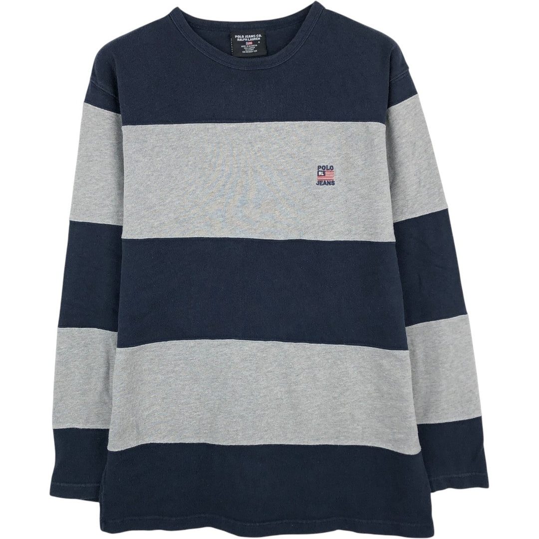 2000'S Ralph Lauren POLO JEANS COMPANY striped long-sleeved T-shirt (Men's size S equivalent) cotton navy blue type Vintage Second Hand