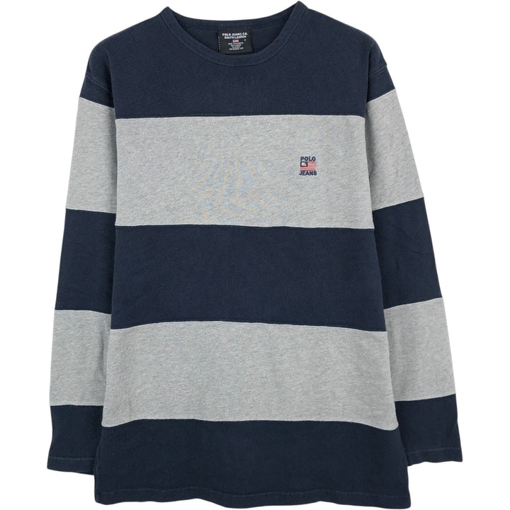 2000'S Ralph Lauren POLO JEANS COMPANY striped long-sleeved T-shirt (Men's size S equivalent) cotton navy blue type Vintage Second Hand
