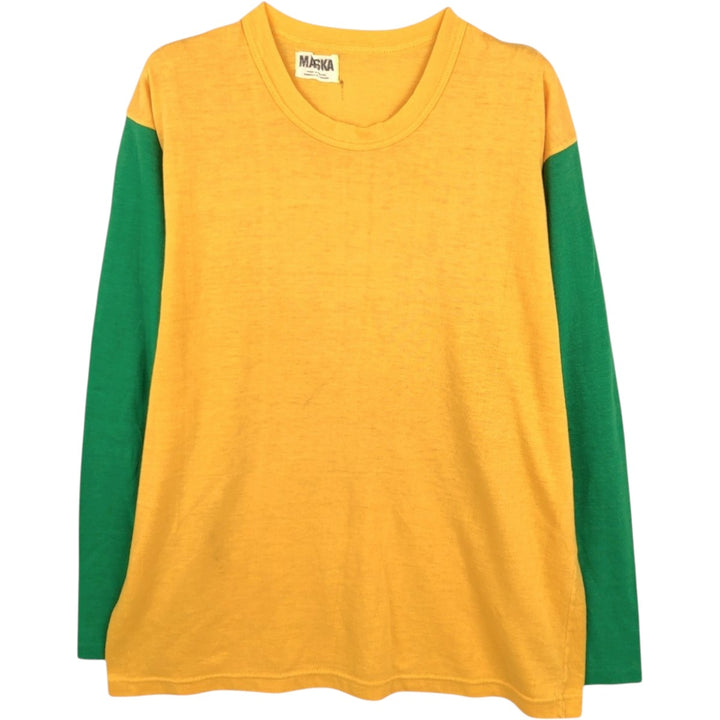 ~90'S MASKA Long-Sleeve T-Shirt, Made in Canada, Men's Size M (Equivalent), Vintage unclear yellow type Vintage Second Hand