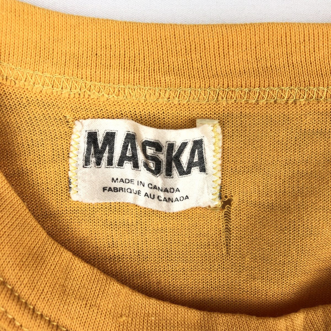 ~90'S MASKA Long-Sleeve T-Shirt, Made in Canada, Men's Size M (Equivalent), Vintage unclear yellow type Vintage Second Hand