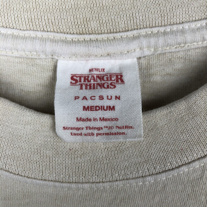 STRANGER THINGS Fire Pattern Long-Sleeve T-Shirt (Men's Size M) - Movie cotton Beige type Vintage Second Hand