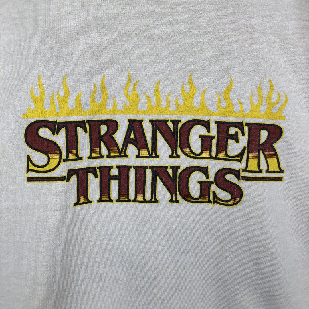 STRANGER THINGS Fire Pattern Long-Sleeve T-Shirt (Men's Size M) - Movie cotton Beige type Vintage Second Hand
