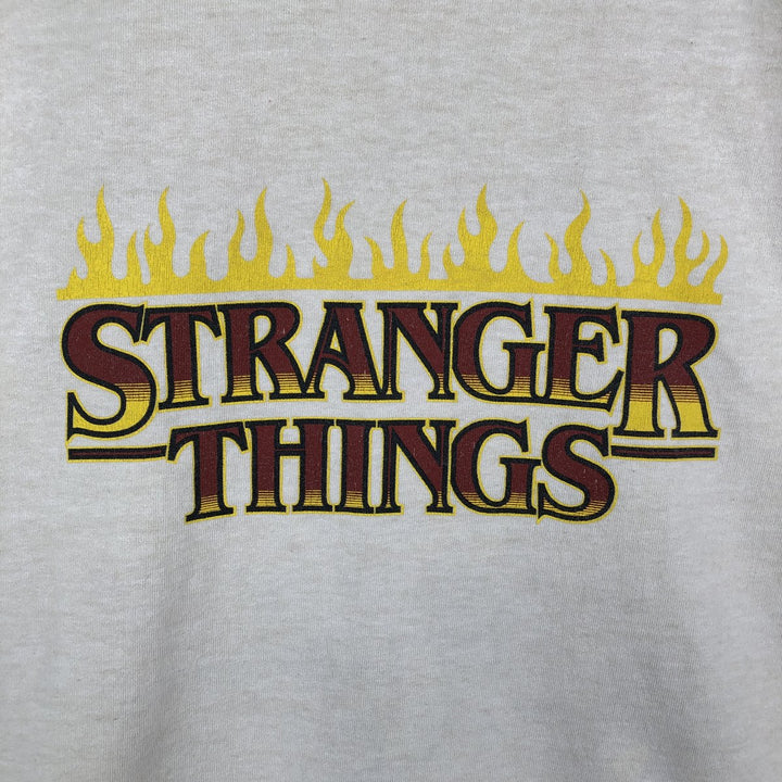 STRANGER THINGS Fire Pattern Long-Sleeve T-Shirt (Men's Size M) - Movie cotton Beige type Vintage Second Hand