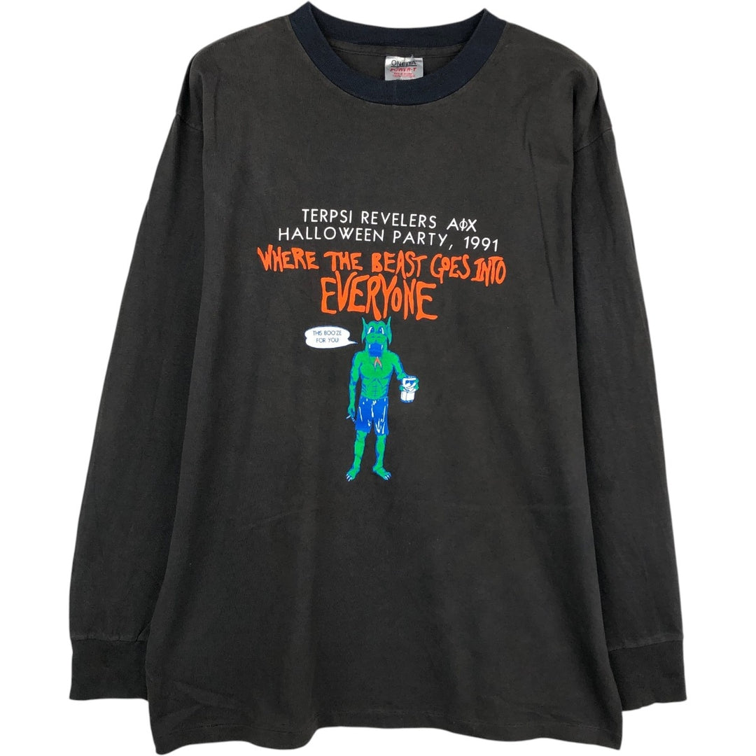 90'S Oneita POWER-T Long Sleeve T-Shirt, Made in USA, Men's Size XL, Vintage cotton Charcoal Vintage Second Hand