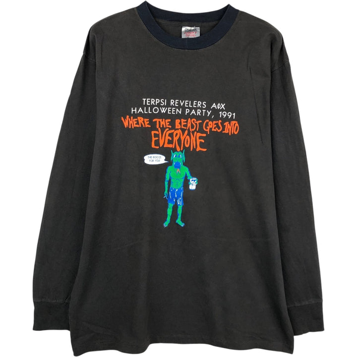 90'S Oneita POWER-T Long Sleeve T-Shirt, Made in USA, Men's Size XL, Vintage cotton Charcoal Vintage Second Hand