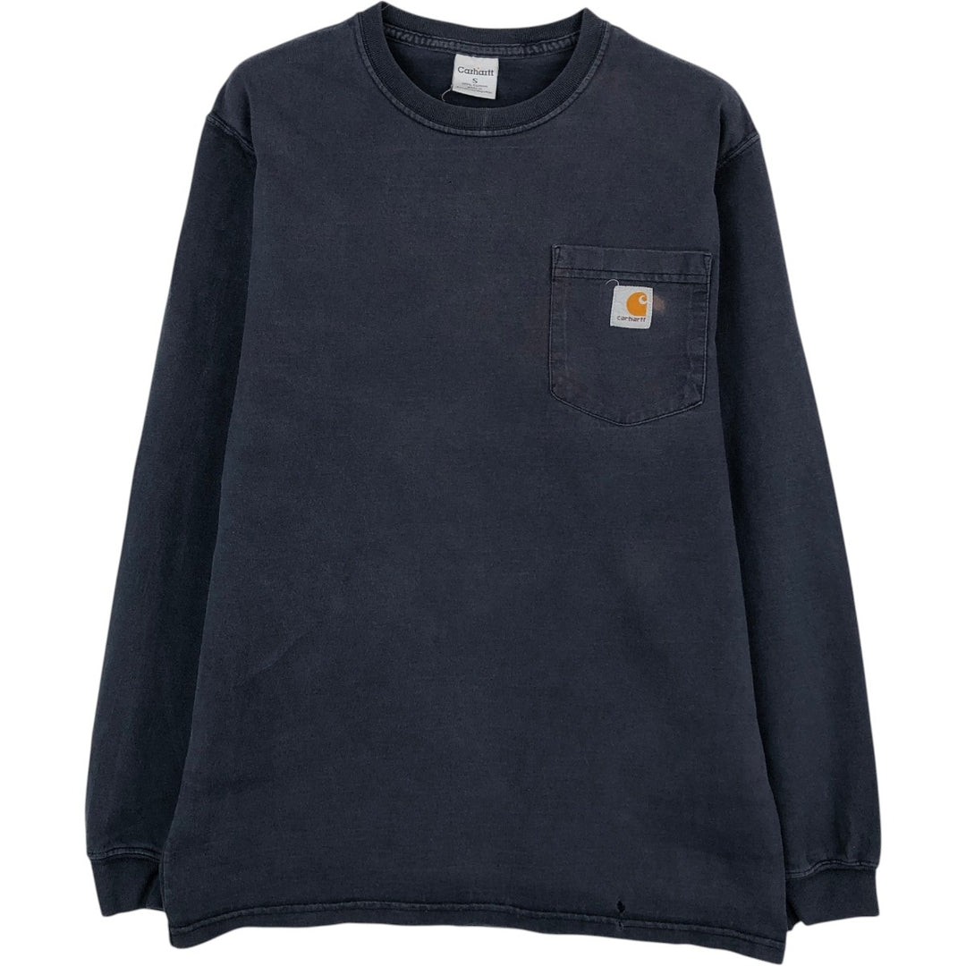 Carhartt plain pocket long-sleeved T-shirt, men's size S. cotton navy blue type Vintage Second Hand