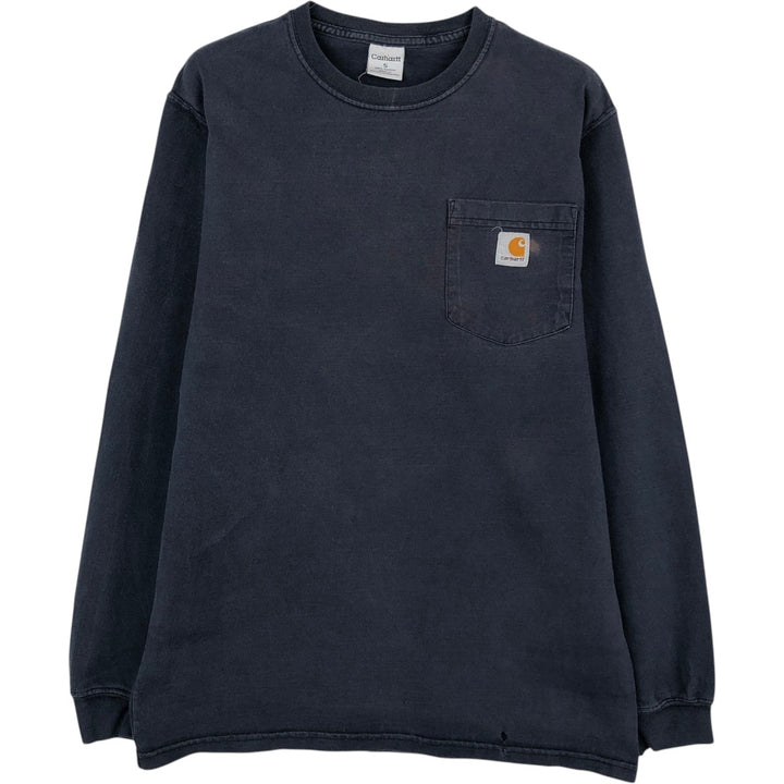 Carhartt plain pocket long-sleeved T-shirt, men's size S. cotton navy blue type Vintage Second Hand
